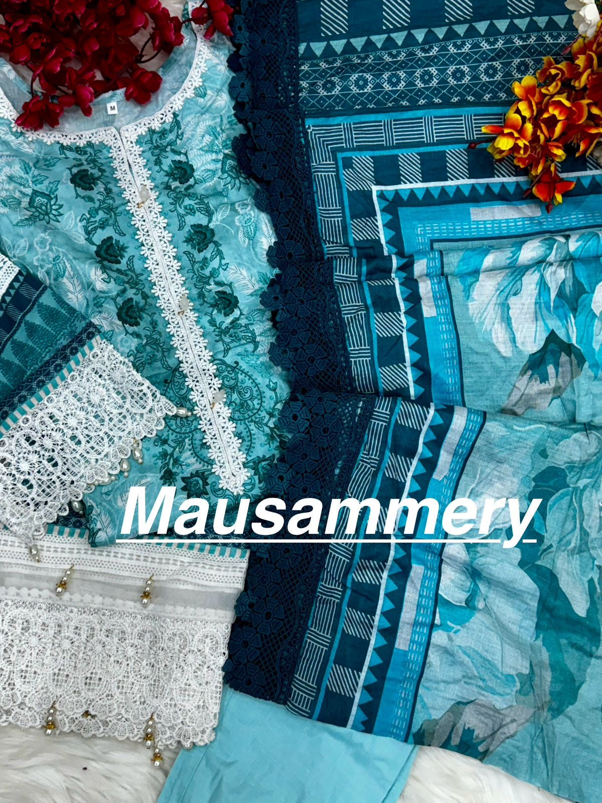 Mausummery stitched lawn suits Vol - 4 Aquamarine