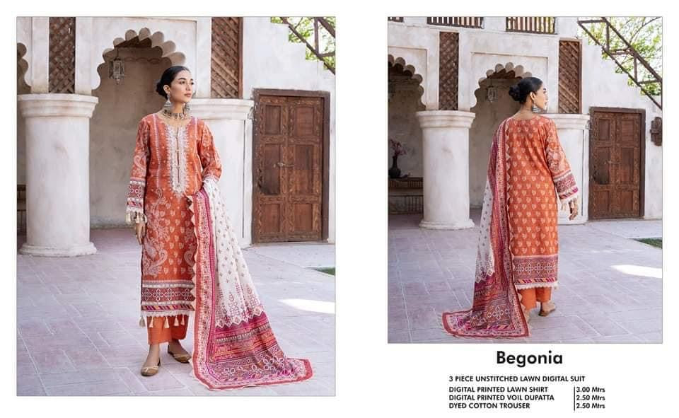 Mausummery stitched lawn suits Vol - 4 - Begonia