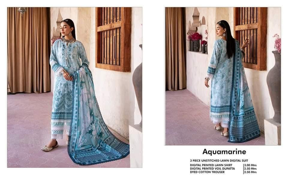 Mausummery stitched lawn suits Vol - 4 Aquamarine