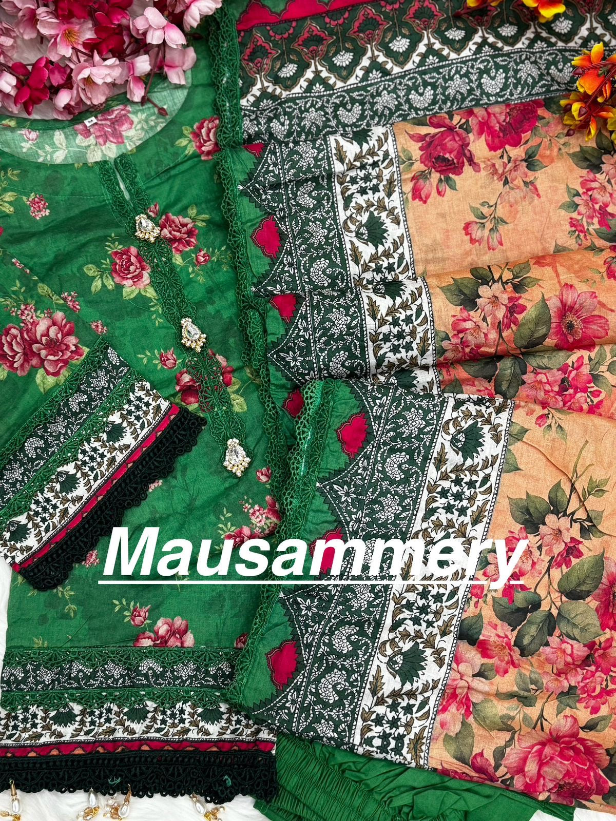 Mausummery stitched lawn suits Vol - 4 -Green Beryl