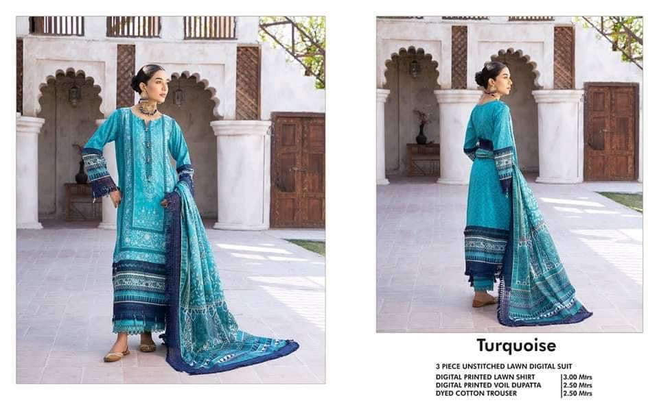 Mausummery stitched lawn suits Vol - 4 - Turquoise