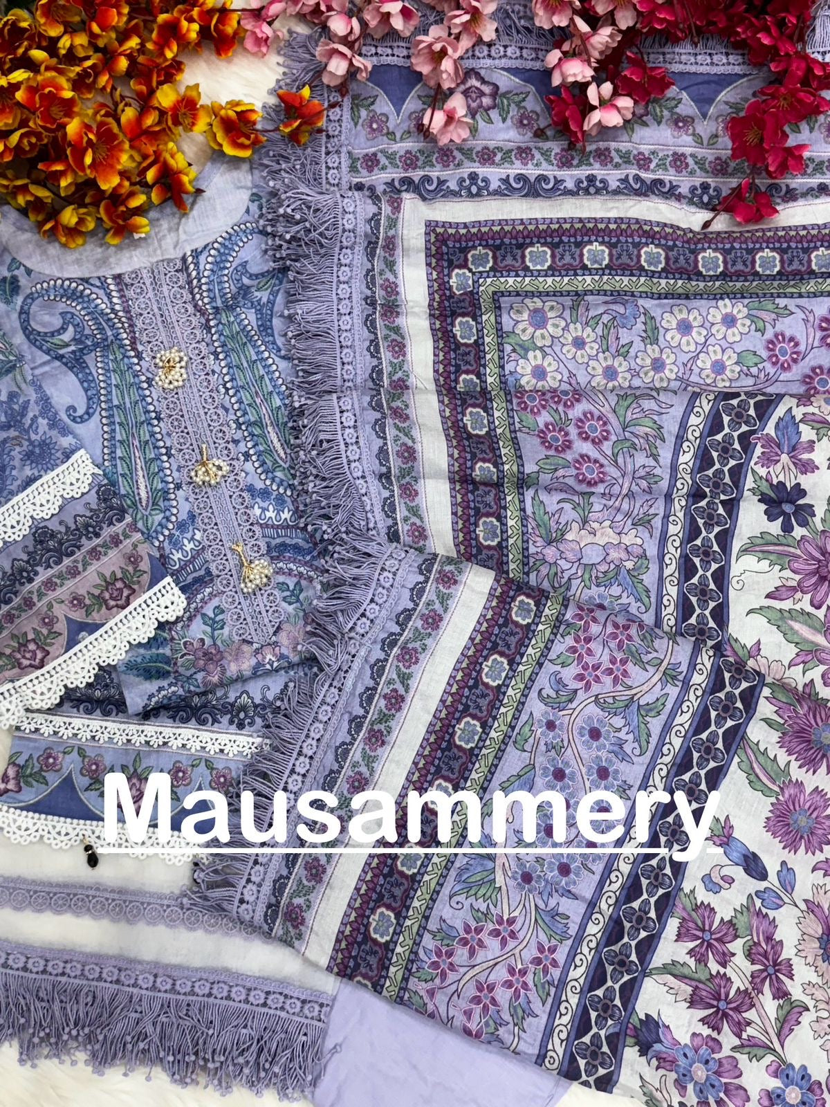 Mausummery stitched lawn suits Vol - 4 - Lavender