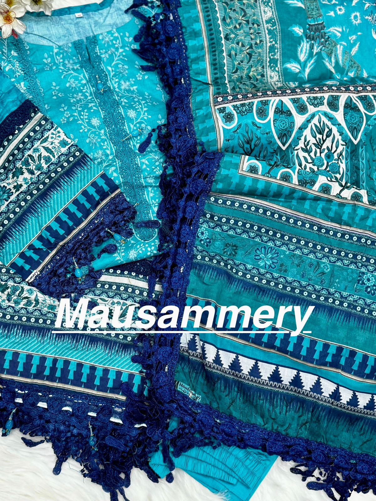 Mausummery stitched lawn suits Vol - 4 - Turquoise