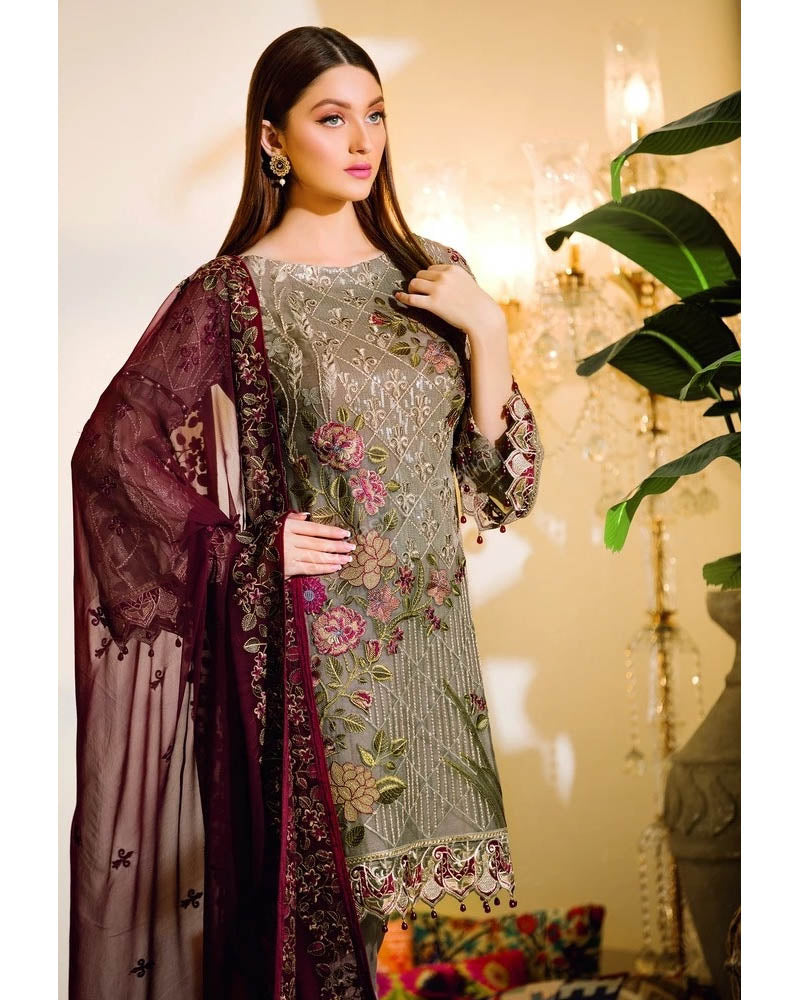 Ramsha Chevron Chiffon Pakistani Salwar Suit A-106