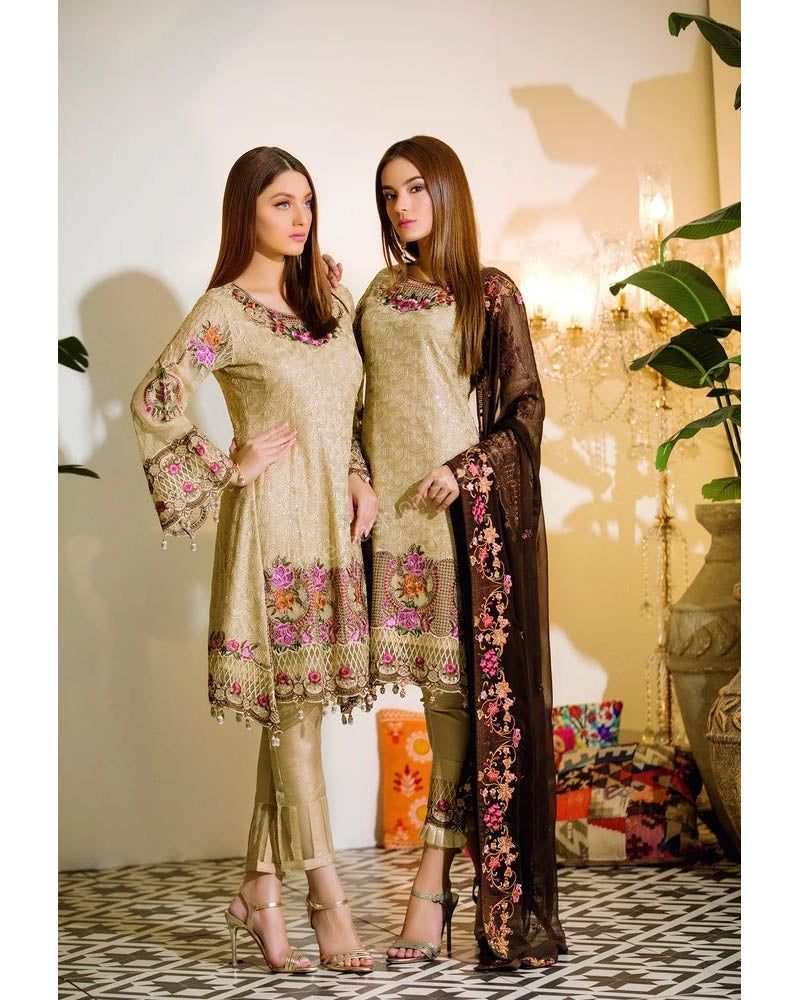 Ramsha Chevron Chiffon Pakistani Salwar Suit A-111