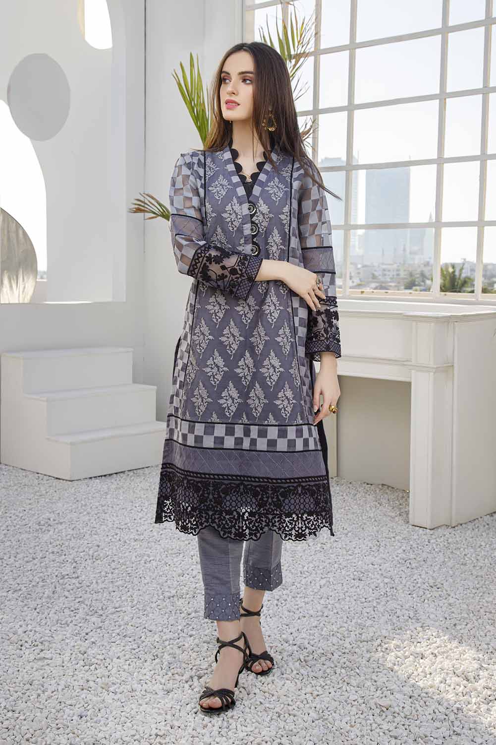 Azure luxury kurti - Charcoal Shadow
