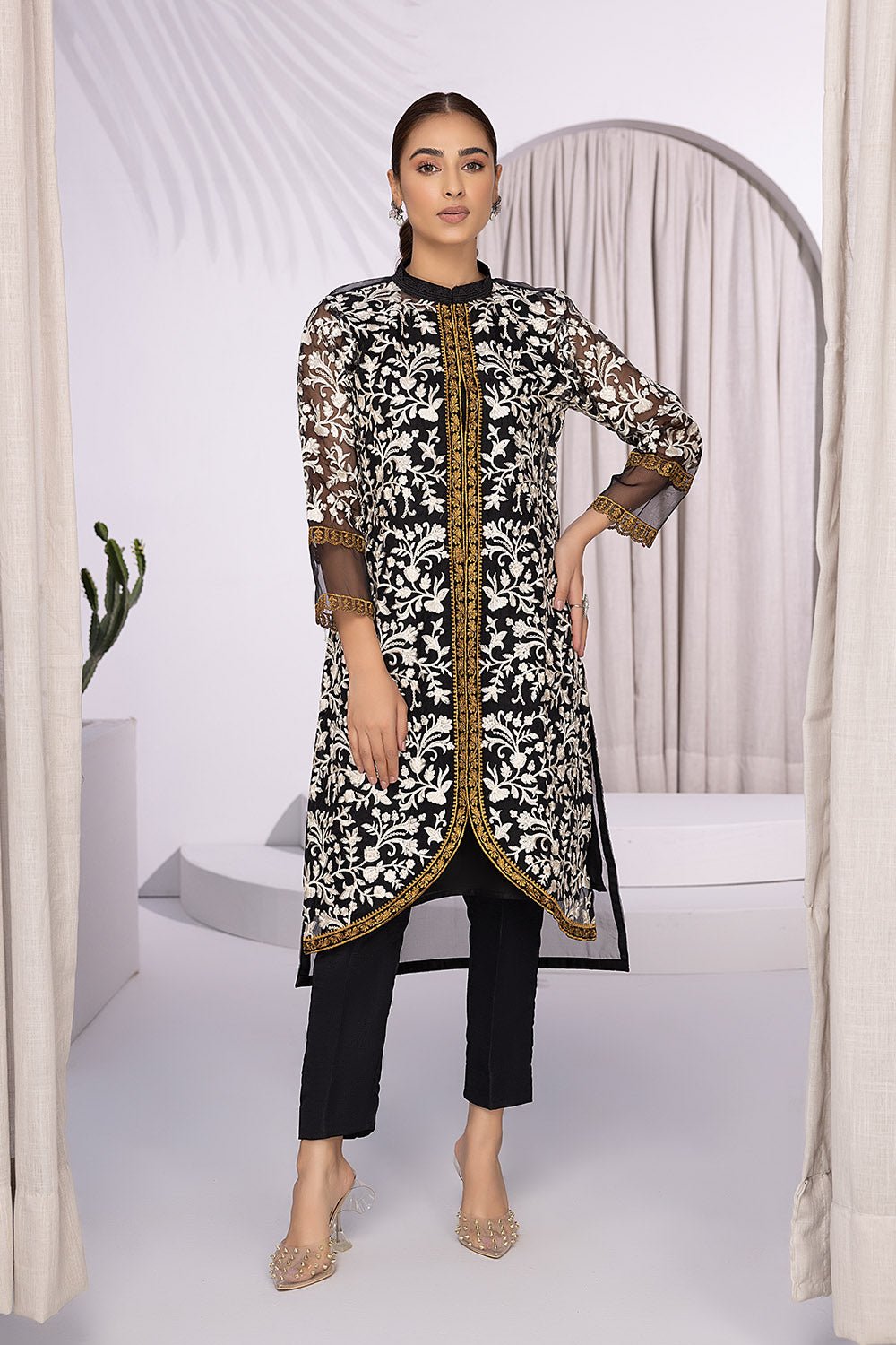 Embroidered Party Shirt | Kurta | Azure | Hazy Night