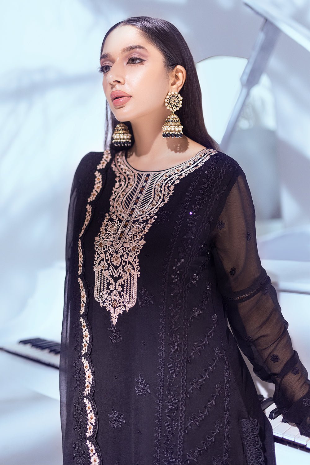Azure Esembles Chiffon Party Wear Suits 2022 | Unstitched | Smoky Wood (SS-2986)