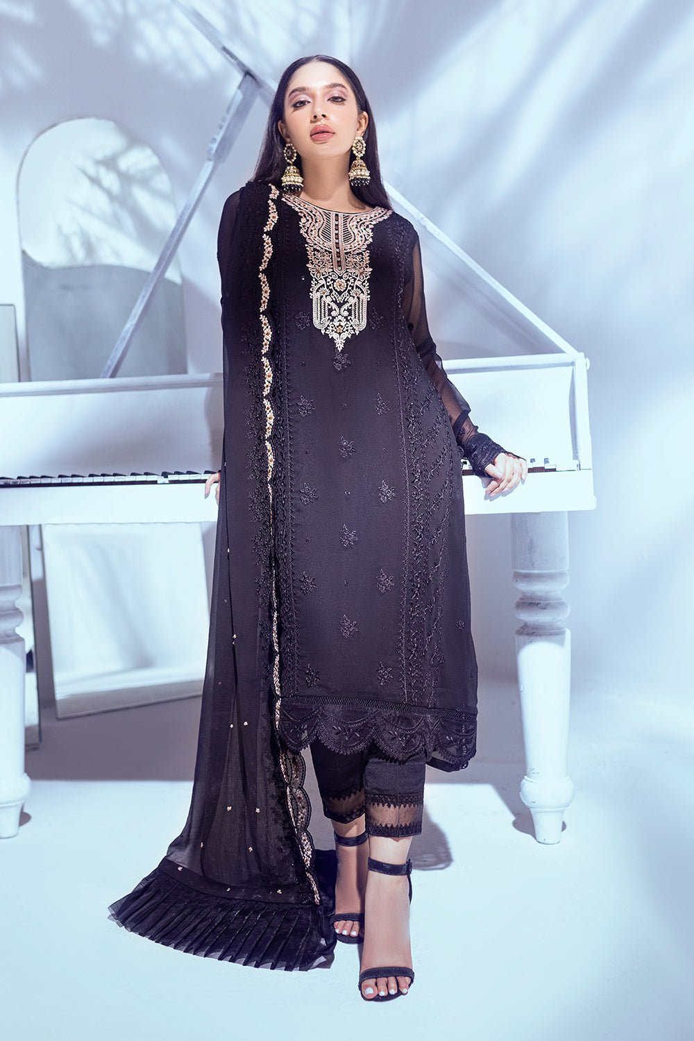 Azure Esembles Chiffon Party Wear Suits 2022 | Unstitched | Smoky Wood (SS-2986)