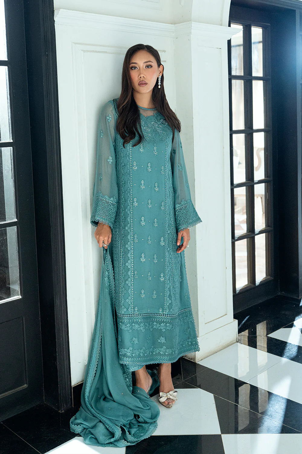 Azure Ensembles Eid Drop 2 luxury embroidered chiffon collection 2025- Sage Mystery