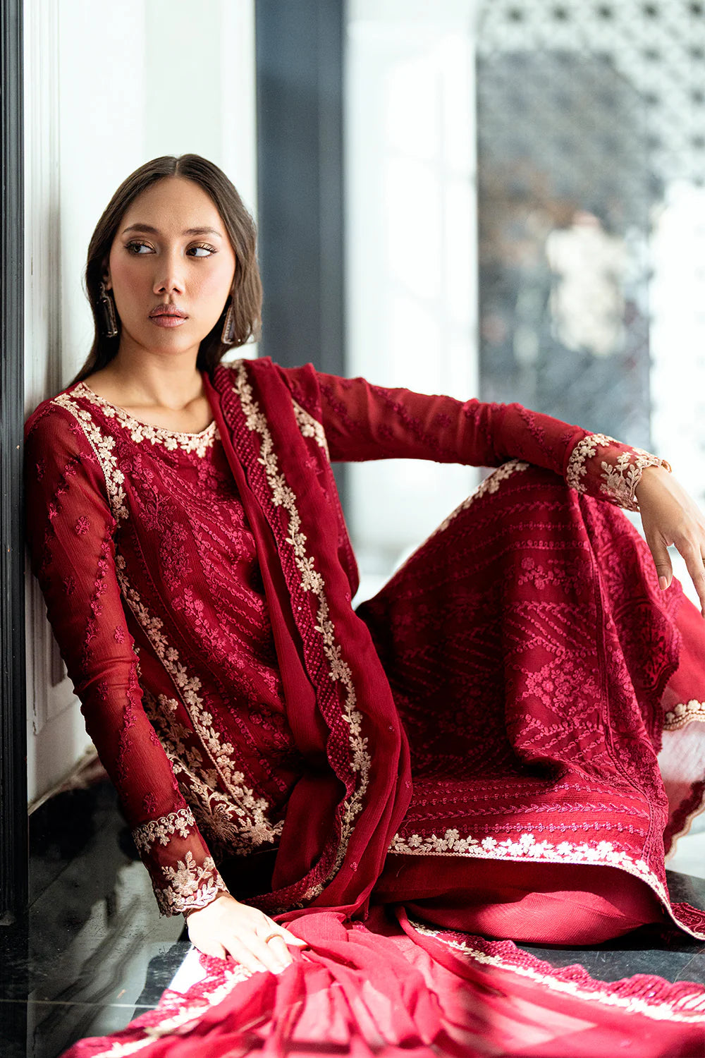 Azure Ensembles Eid Drop 2 luxury embroidered chiffon collection 2025- Rouge