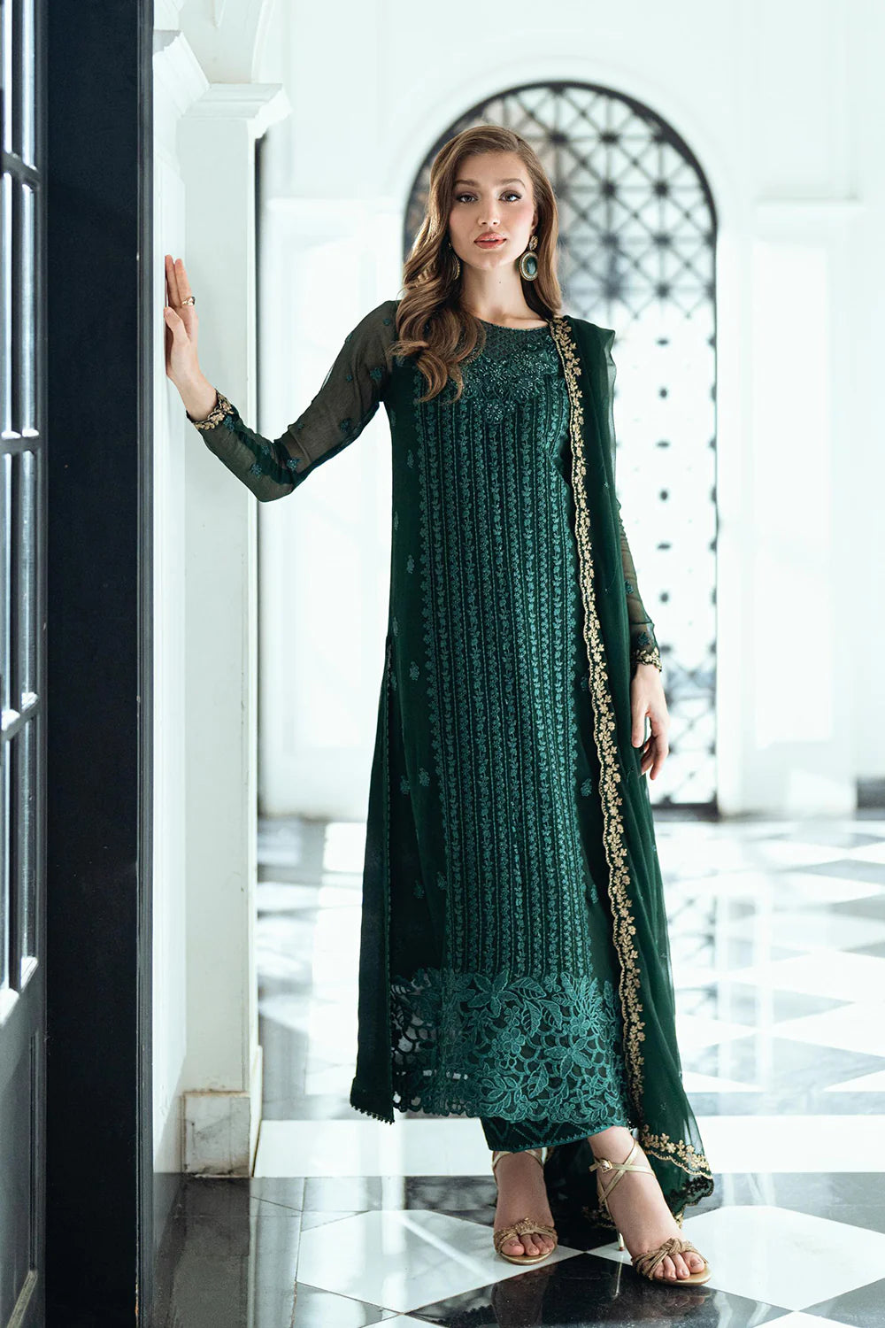 Azure Ensembles Eid Drop 2 luxury embroidered chiffon collection 2025- Emerald Whisper