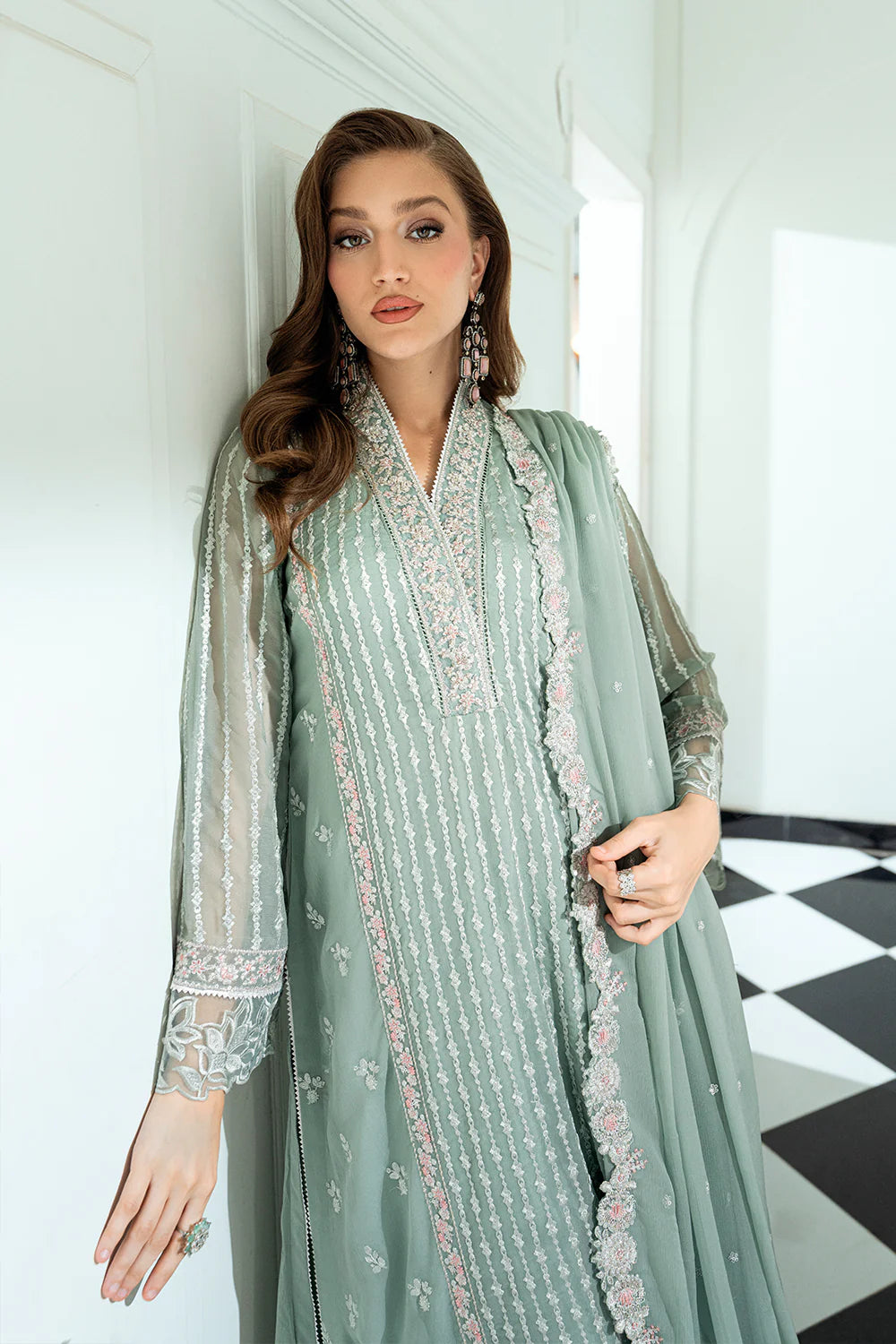 Azure Ensembles Eid Drop 2 luxury embroidered chiffon collection 2025- Mossy Charm
