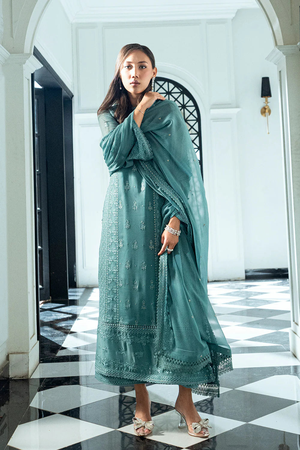 Azure Ensembles Eid Drop 2 luxury embroidered chiffon collection 2025- Sage Mystery
