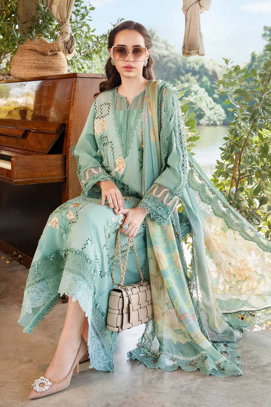 Maria B Mprints spring summer unstitched lawn suits 2025 | 1B