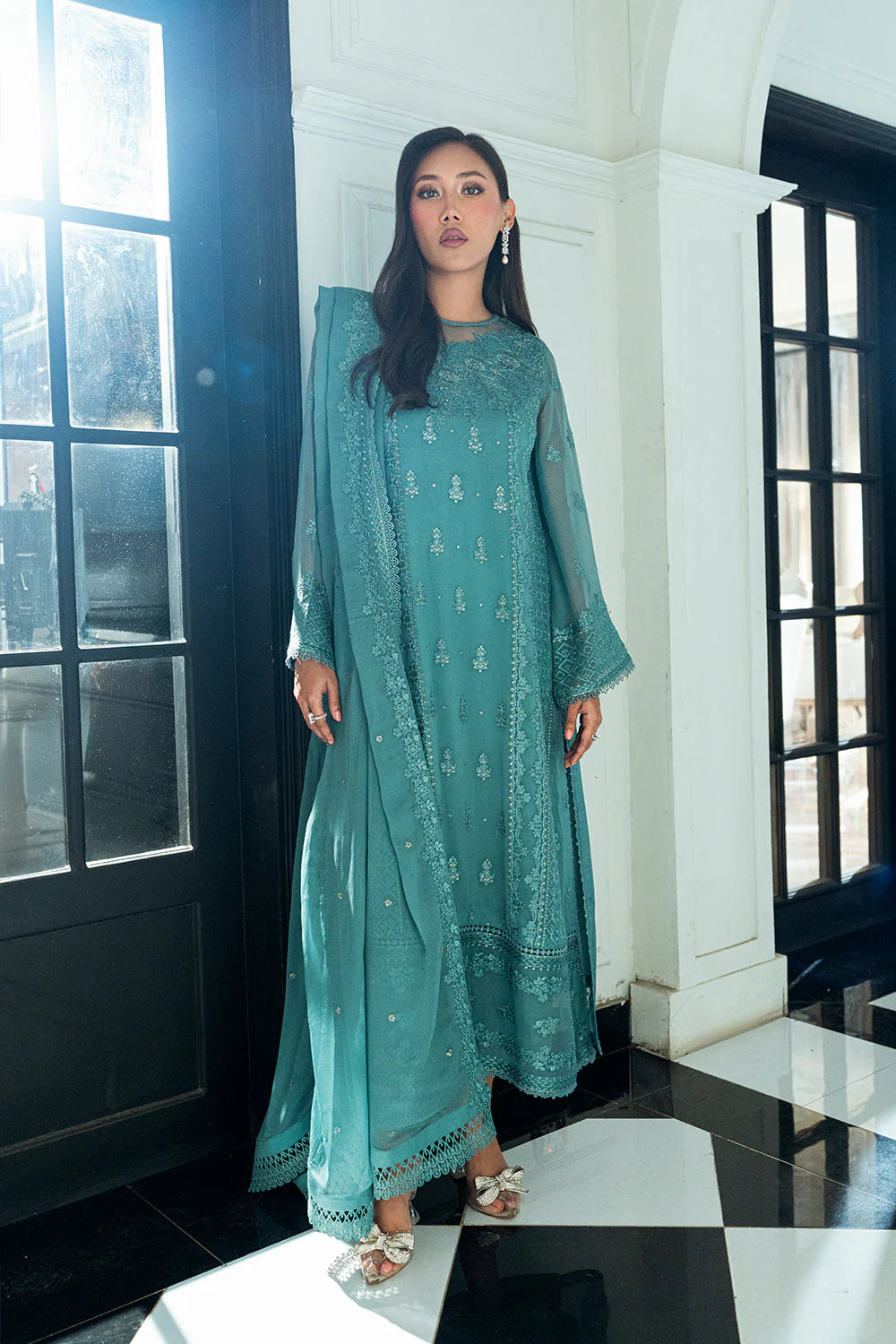 Azure Ensembles Eid Drop 2 luxury embroidered chiffon collection 2025- Sage Mystery