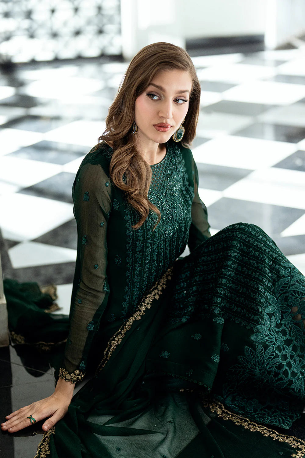 Azure Ensembles Eid Drop 2 luxury embroidered chiffon collection 2025- Emerald Whisper
