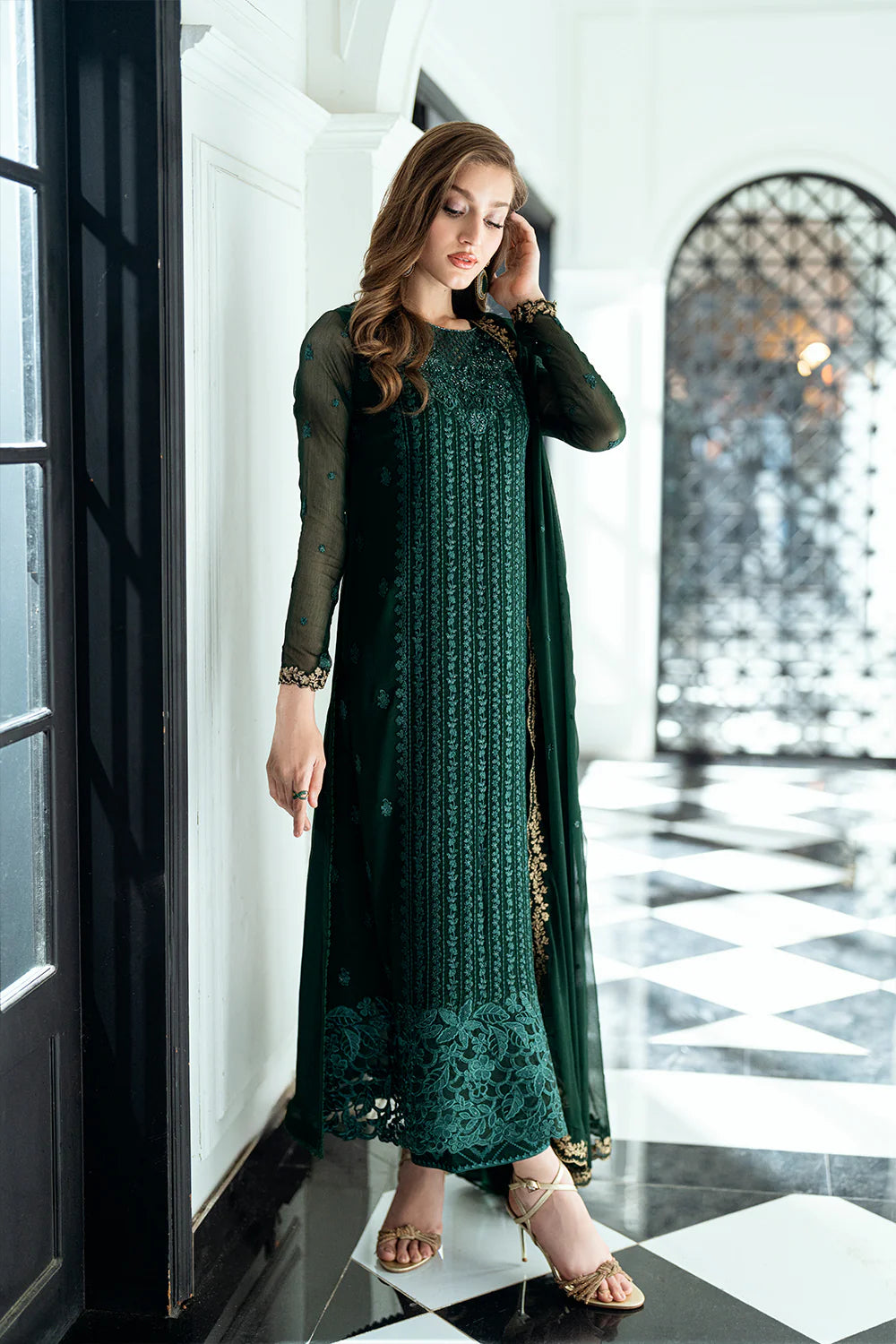 Azure Ensembles Eid Drop 2 luxury embroidered chiffon collection 2025- Emerald Whisper
