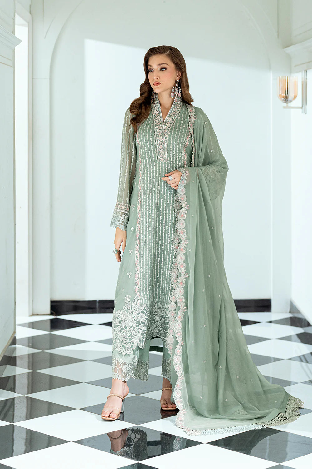 Azure Ensembles Eid Drop 2 luxury embroidered chiffon collection 2025- Mossy Charm