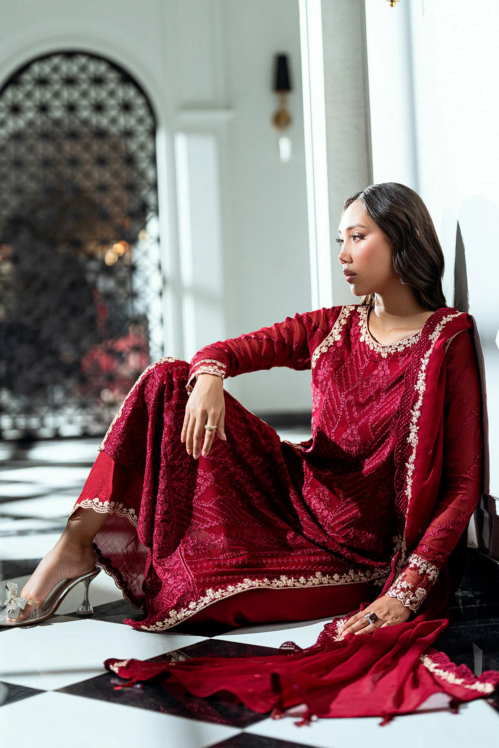 Azure Ensembles Eid Drop 2 luxury embroidered chiffon collection 2025- Rouge