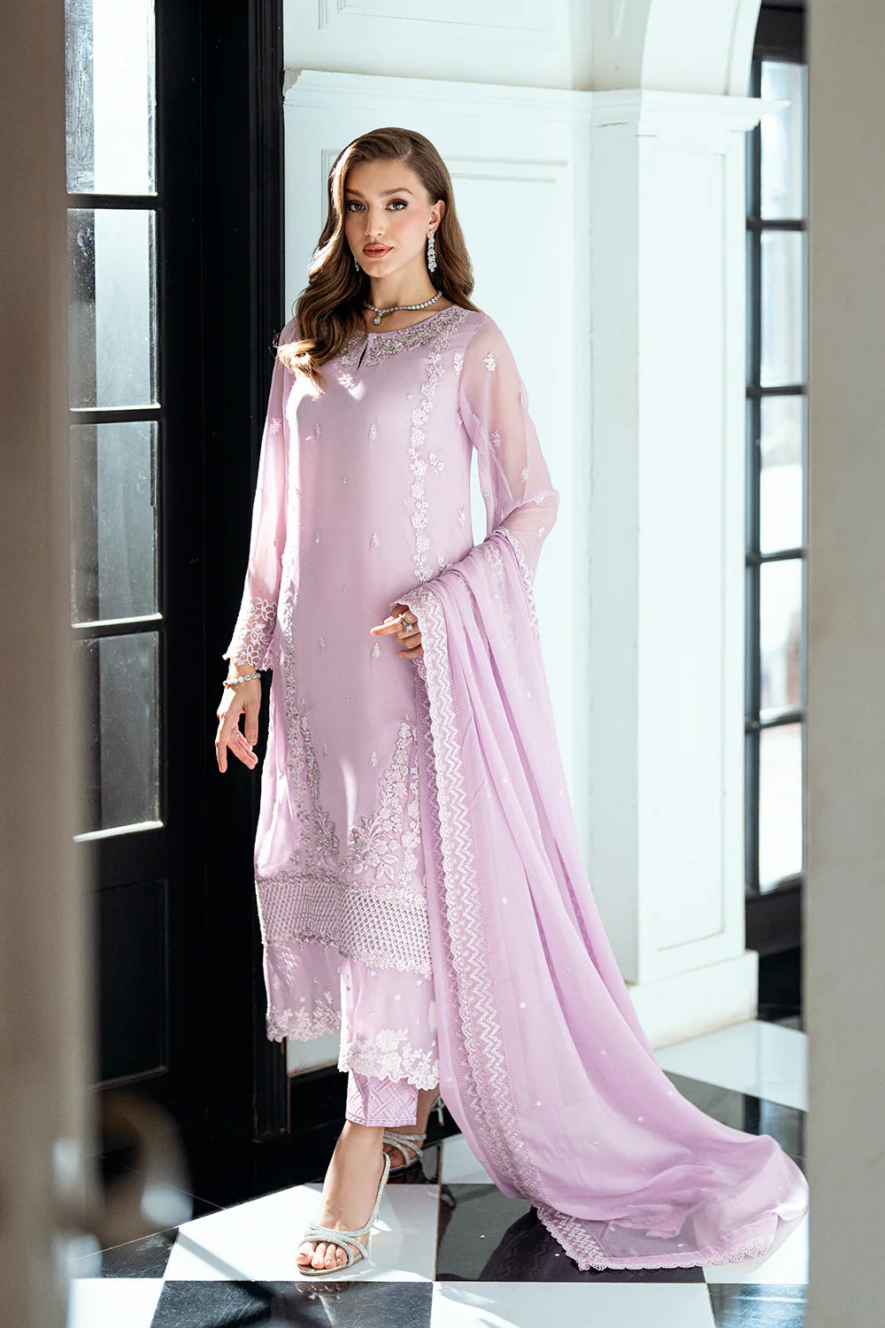 Azure Ensembles Eid Drop 2 luxury embroidered chiffon collection 2025- Dewy Lavender