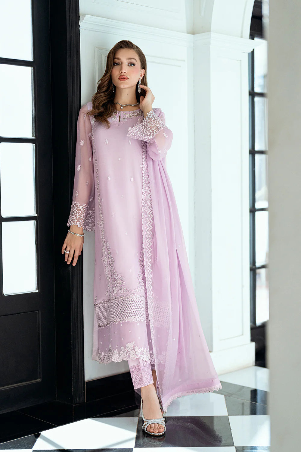 Azure Ensembles Eid Drop 2 luxury embroidered chiffon collection 2025- Dewy Lavender