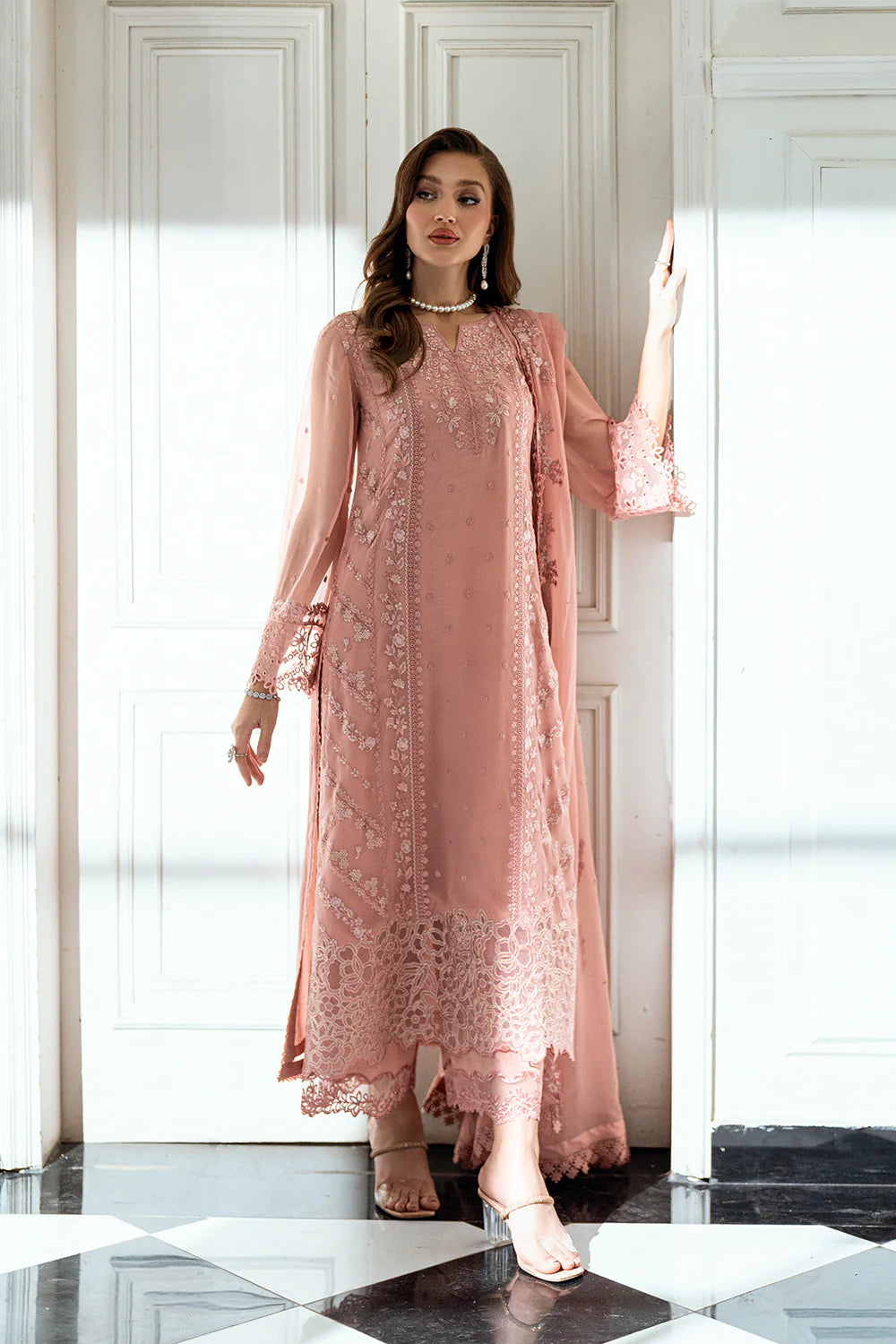 Azure Ensembles Eid Drop 2 luxury embroidered chiffon collection 2025- Faded blush