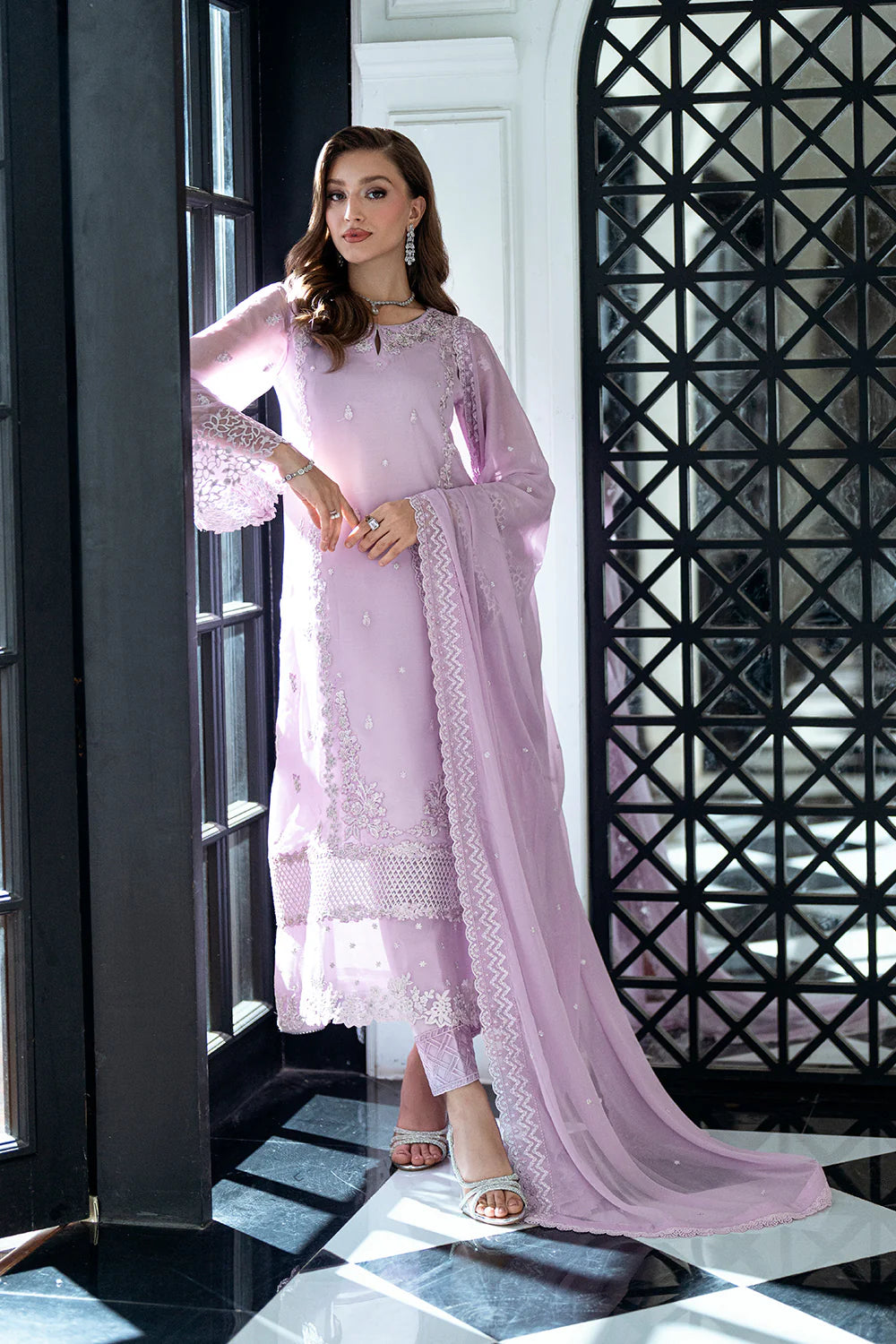 Azure Ensembles Eid Drop 2 luxury embroidered chiffon collection 2025- Dewy Lavender