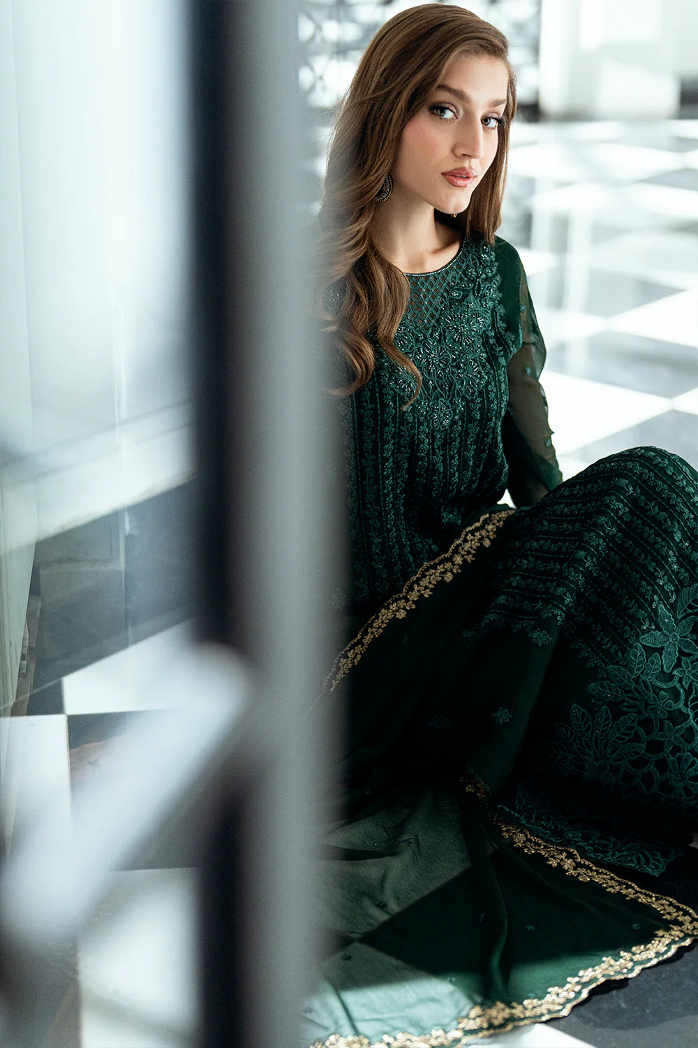 Azure Ensembles Eid Drop 2 luxury embroidered chiffon collection 2025- Emerald Whisper