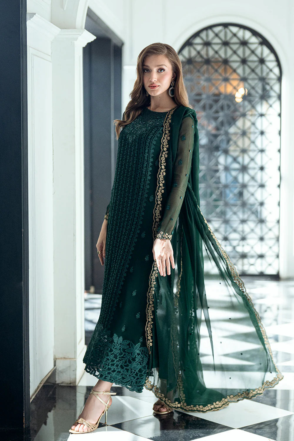 Azure Ensembles Eid Drop 2 luxury embroidered chiffon collection 2025- Emerald Whisper