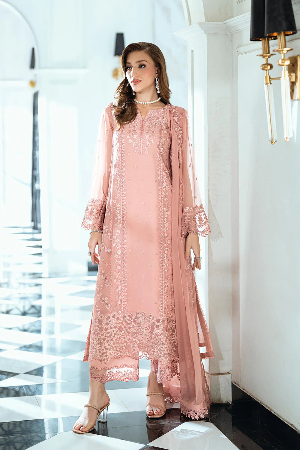 Azure Ensembles Eid Drop 2 luxury embroidered chiffon collection 2025- Faded blush
