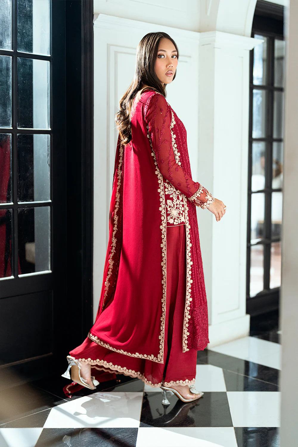 Azure Ensembles Eid Drop 2 luxury embroidered chiffon collection 2025- Rouge