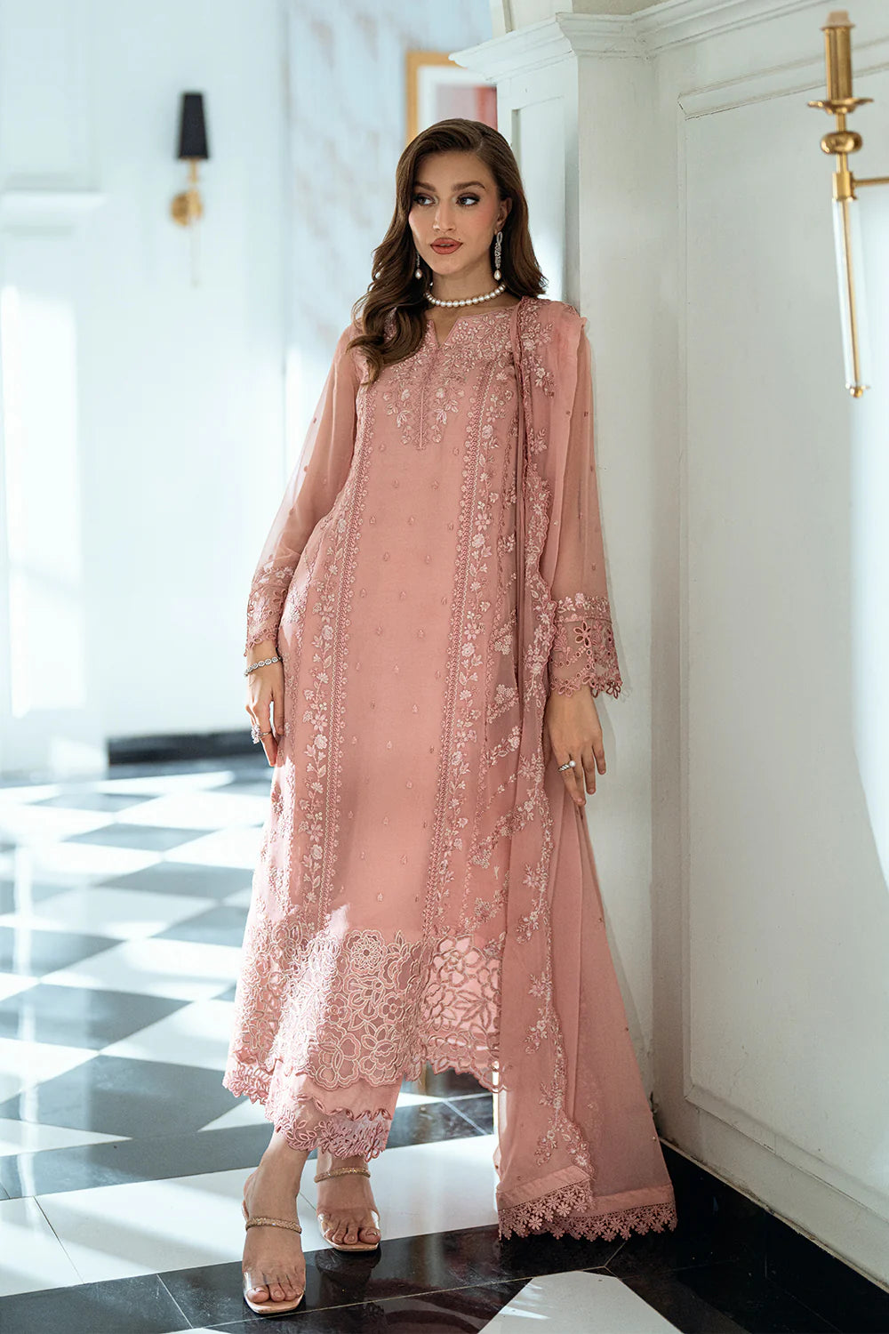 Azure Ensembles Eid Drop 2 luxury embroidered chiffon collection 2025- Faded blush