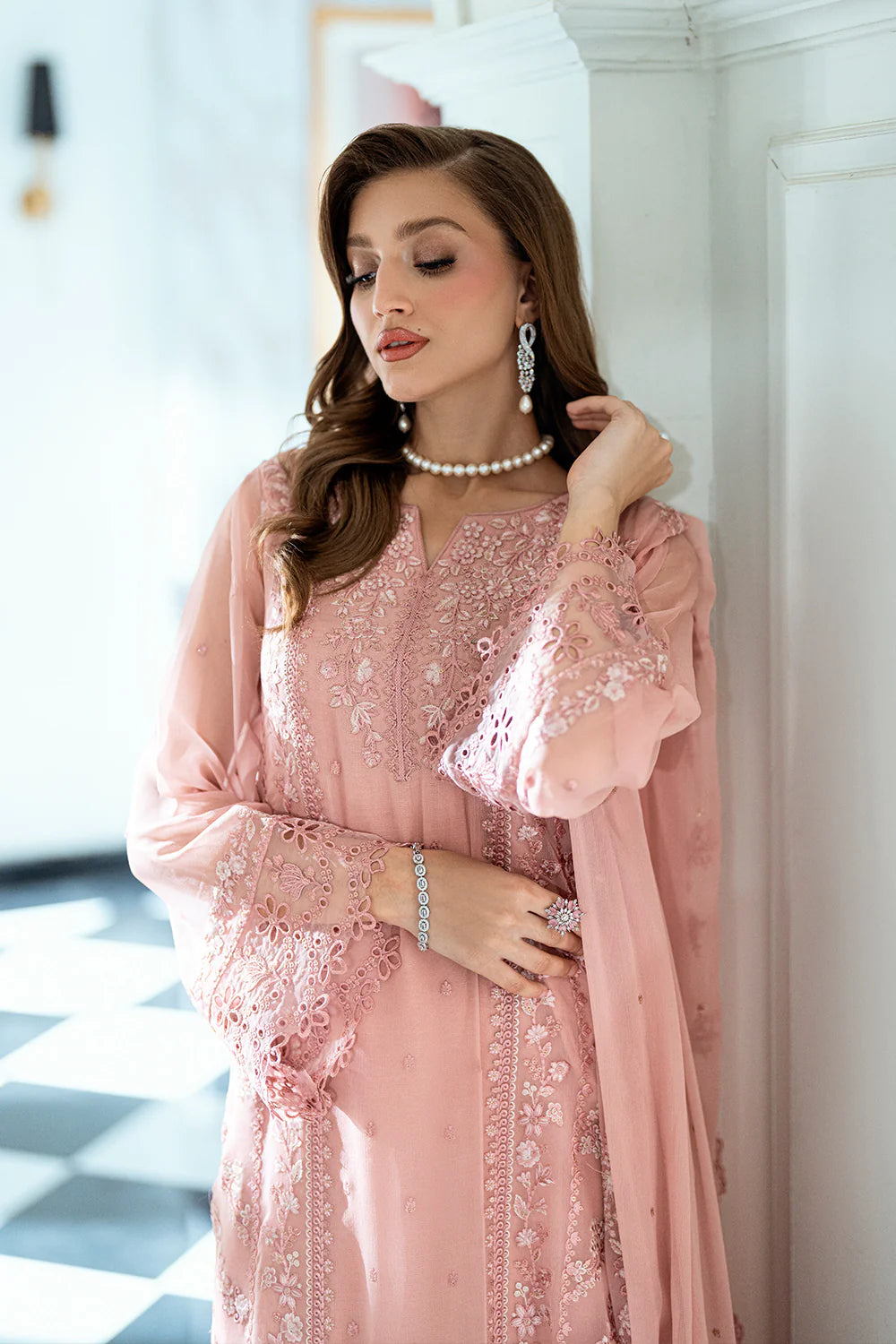 Azure Ensembles Eid Drop 2 luxury embroidered chiffon collection 2025- Faded blush