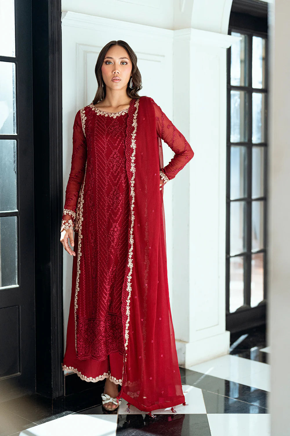 Azure Ensembles Eid Drop 2 luxury embroidered chiffon collection 2025- Rouge