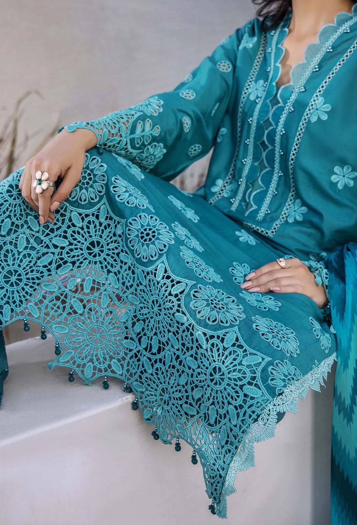 Adan’s Libas Lasserkari unstitched lawn suits 2025 - 3907