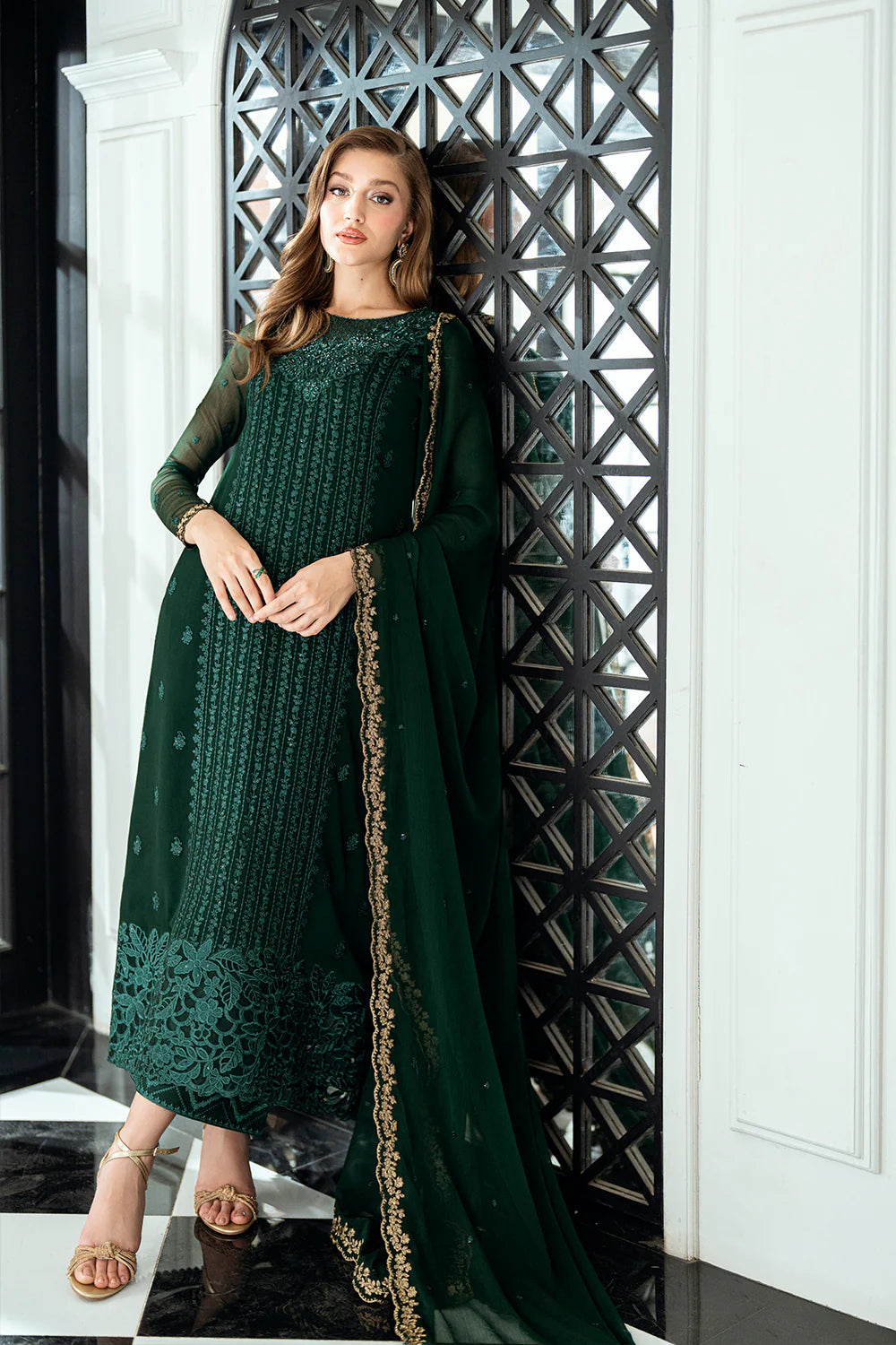 Azure Ensembles Eid Drop 2 luxury embroidered chiffon collection 2025- Emerald Whisper