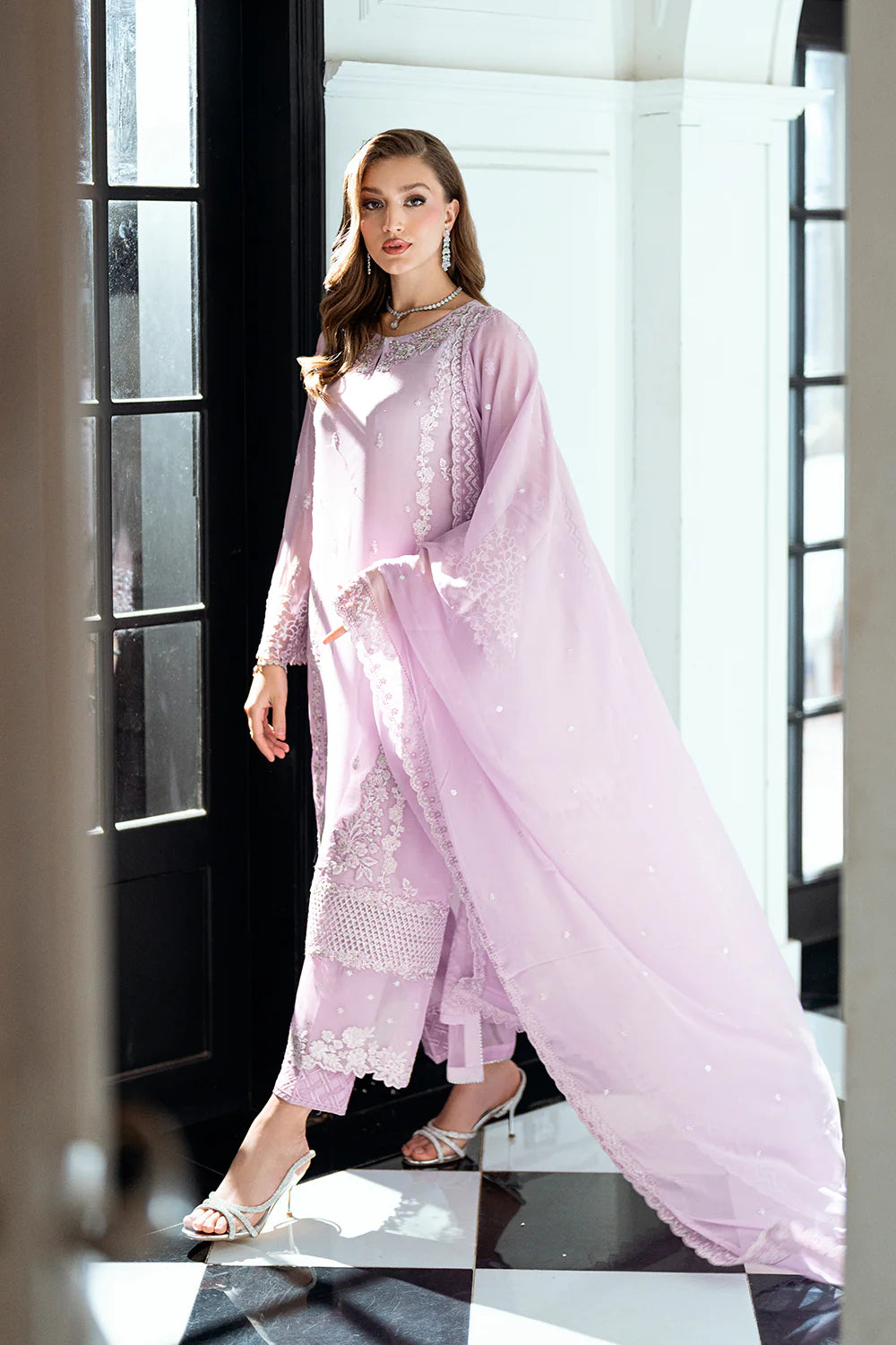 Azure Ensembles Eid Drop 2 luxury embroidered chiffon collection 2025- Dewy Lavender