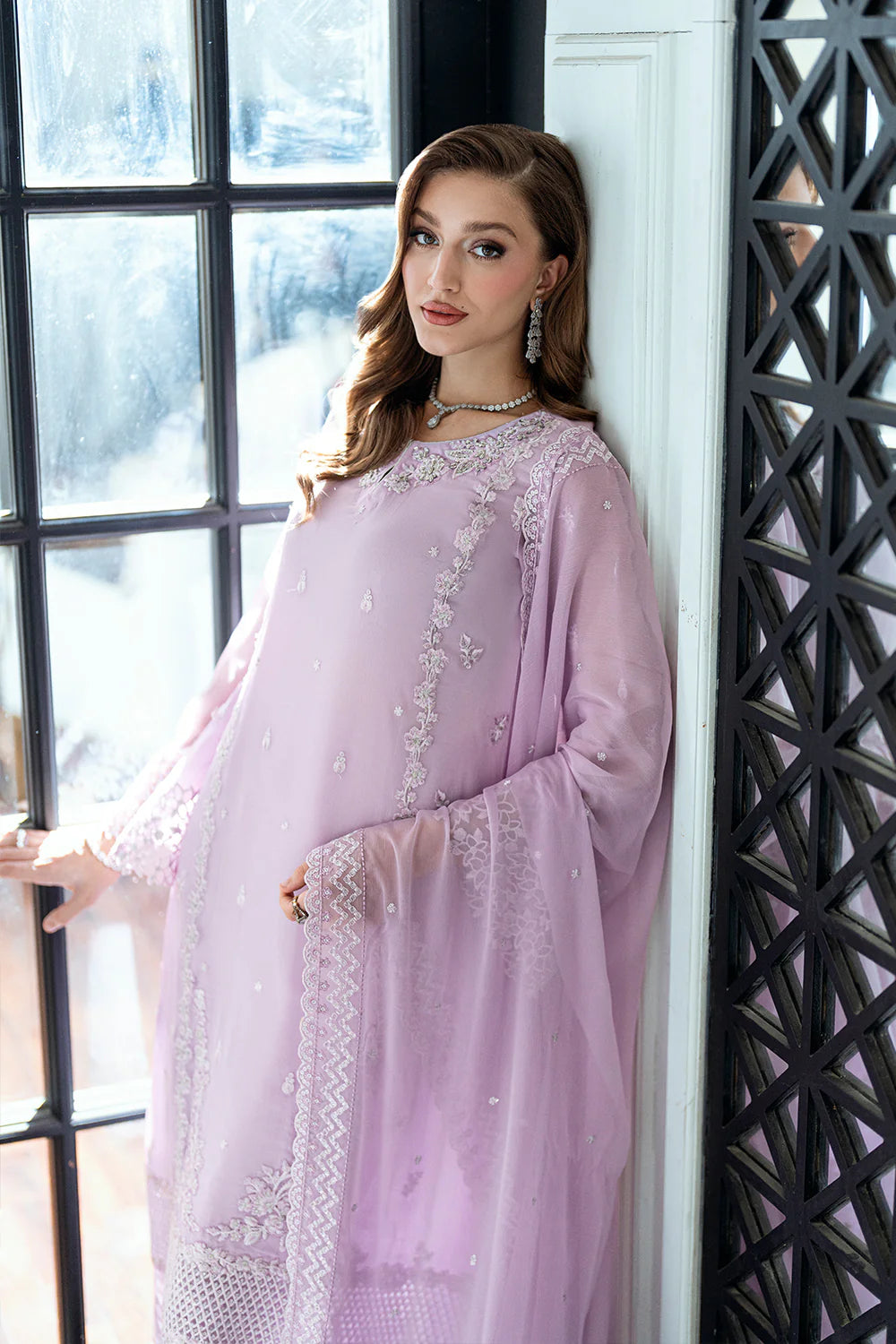Azure Ensembles Eid Drop 2 luxury embroidered chiffon collection 2025- Dewy Lavender