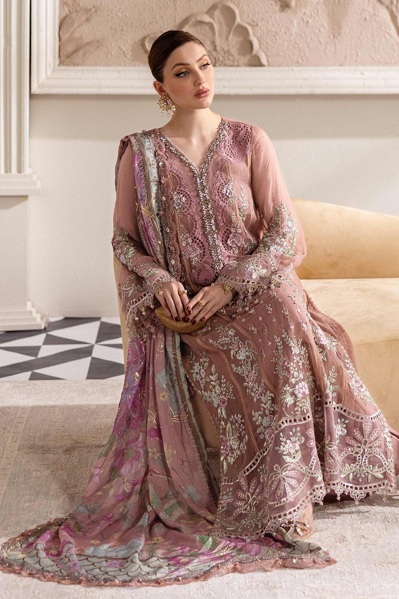 Maria B Chiffons Unstitched Wedding Wear Suits 2025 | D - 105