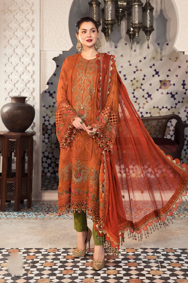 Maria.B. Chiffons Unstitched Eid Collection - MPC-21-101-Rust and Olive Green