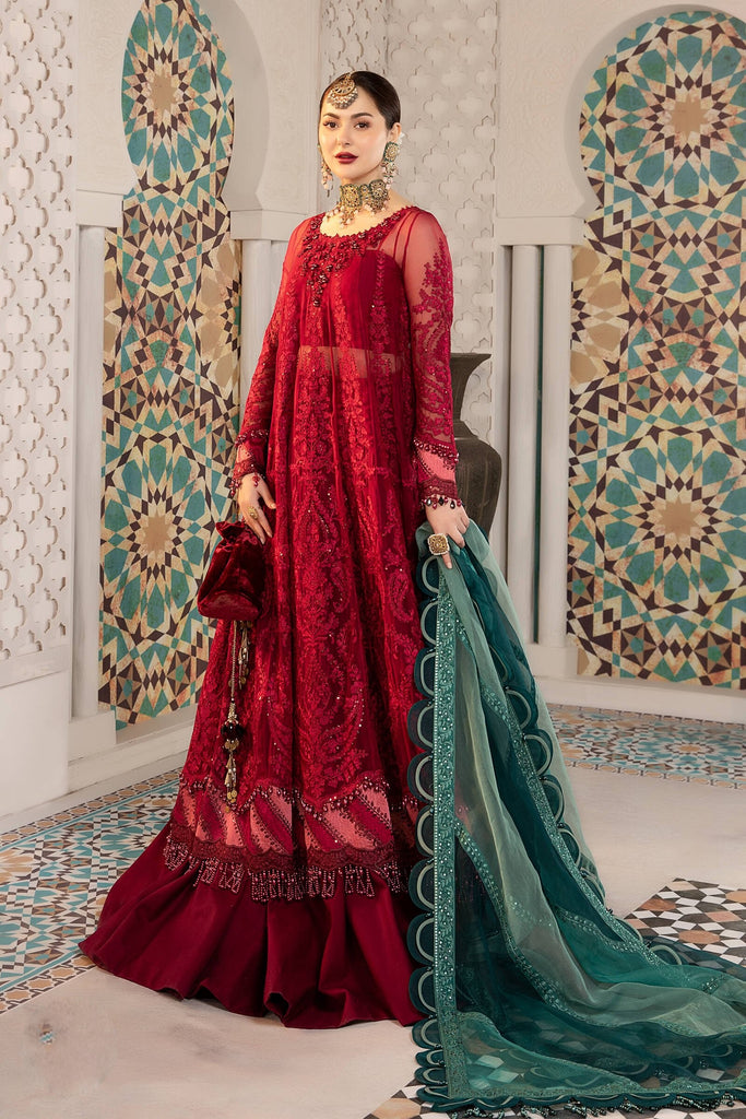 Maria.B. Chiffons Unstitched Eid Collection - MPC-21-102-Cherry red with Shades of Teal