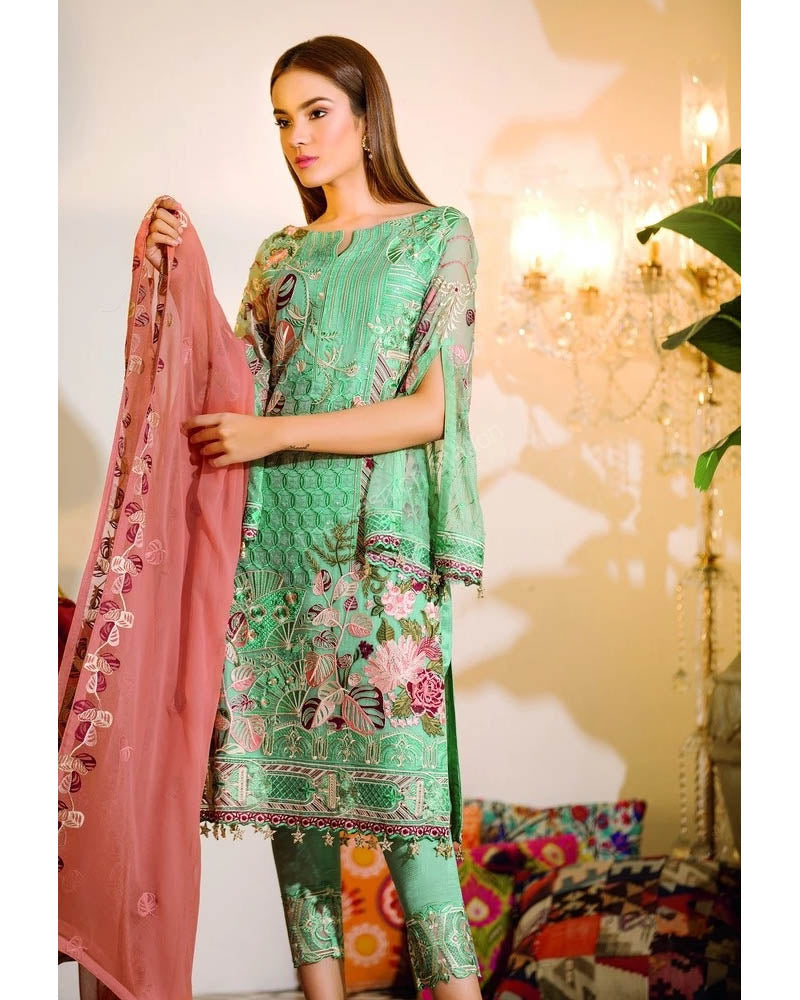 Ramsha Chevron Chiffon Pakistani Salwar Suit A-107