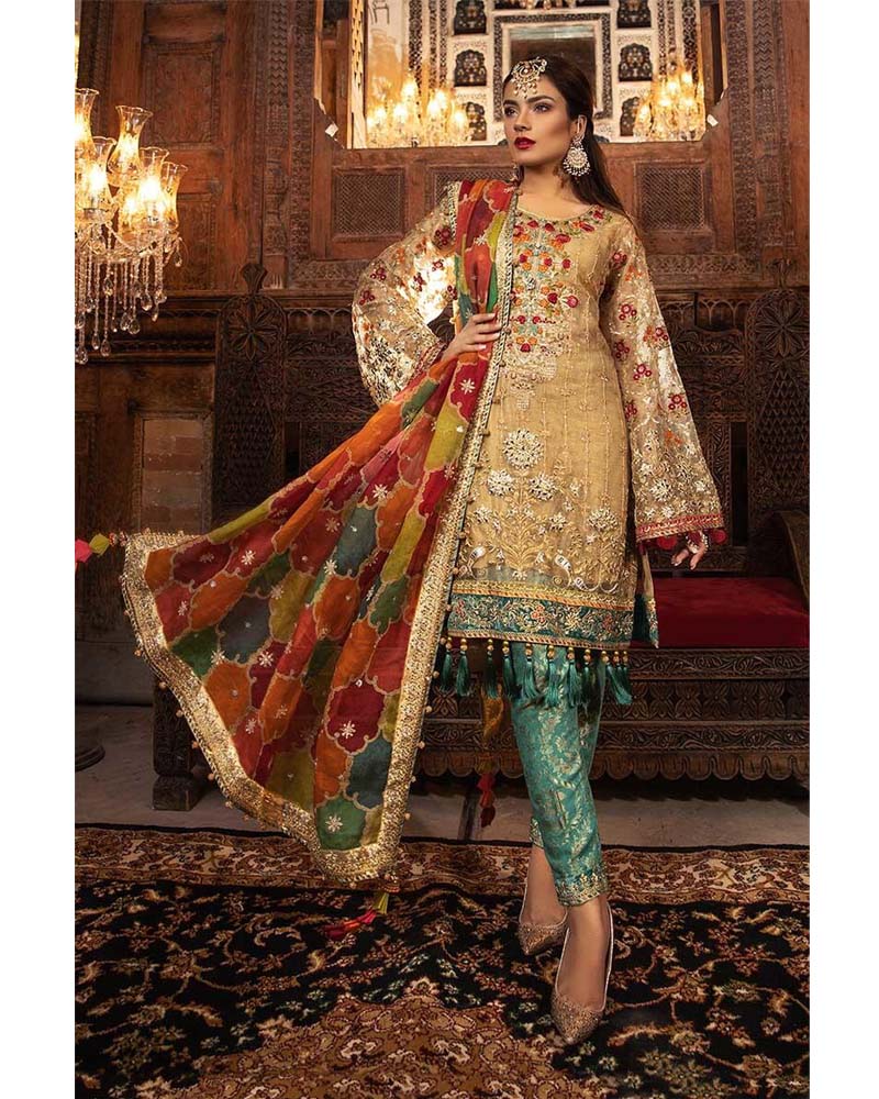 Maria B Unstitched MBROIDERED Shimmering Gold Salwar Suits - BD-1707