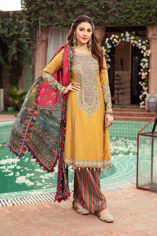 Maria B Unstitched Sateen CST-406-Mustard