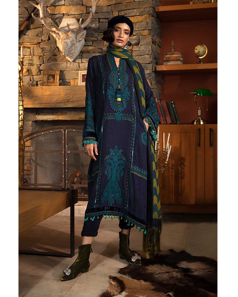 Maria B Linen Salwar Kameez Navy Blue DL-703