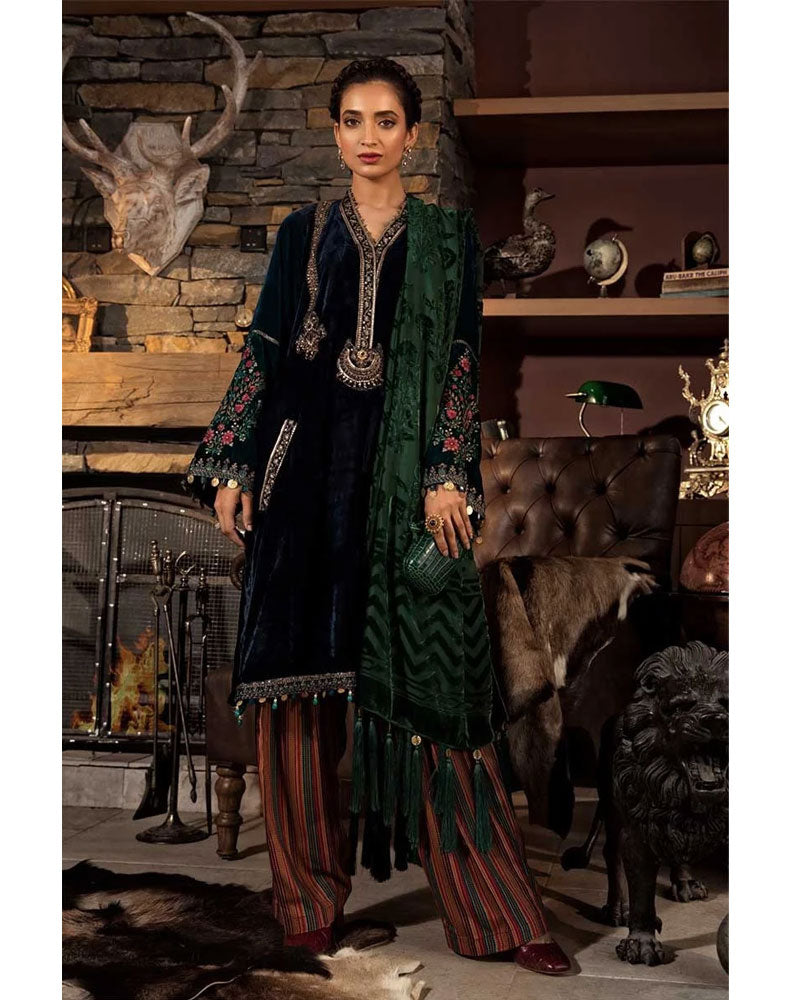 Maria B Linen Salwar Kameez Navy Blue DL-711
