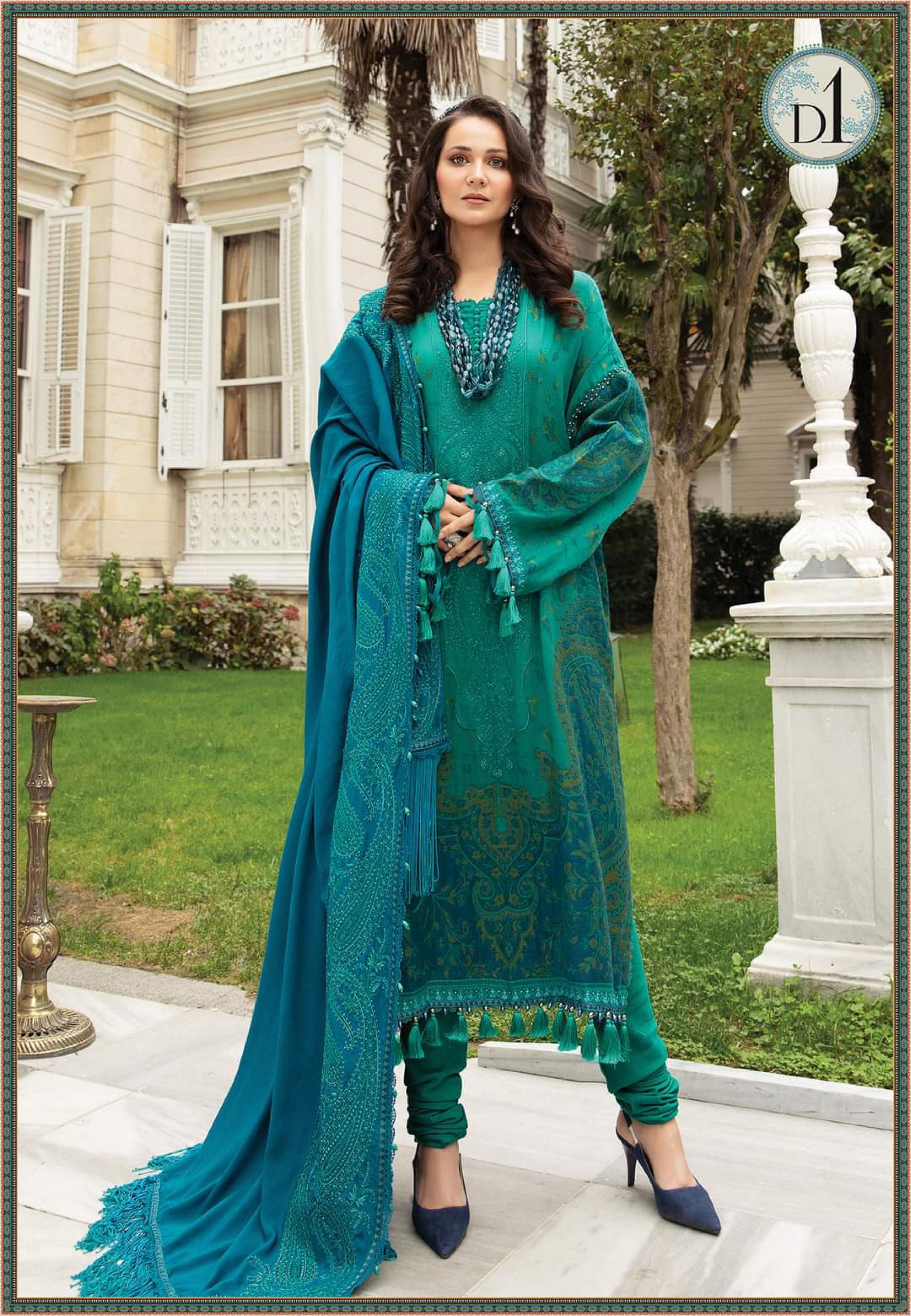 Maria b Linen unstitched winter collection’21 - DL-901-Sea Green