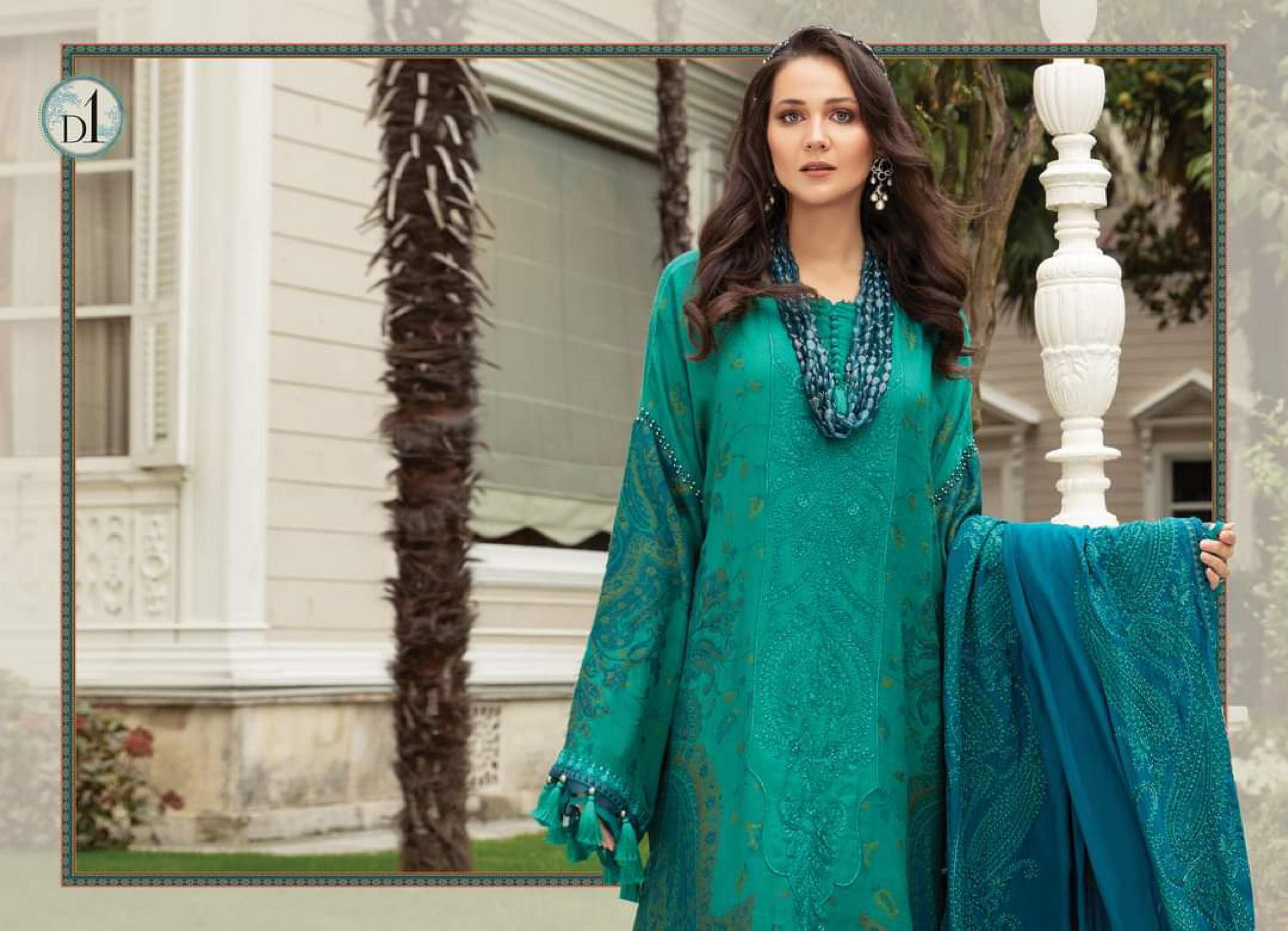 Maria b Linen unstitched winter collection’21 - DL-901-Sea Green
