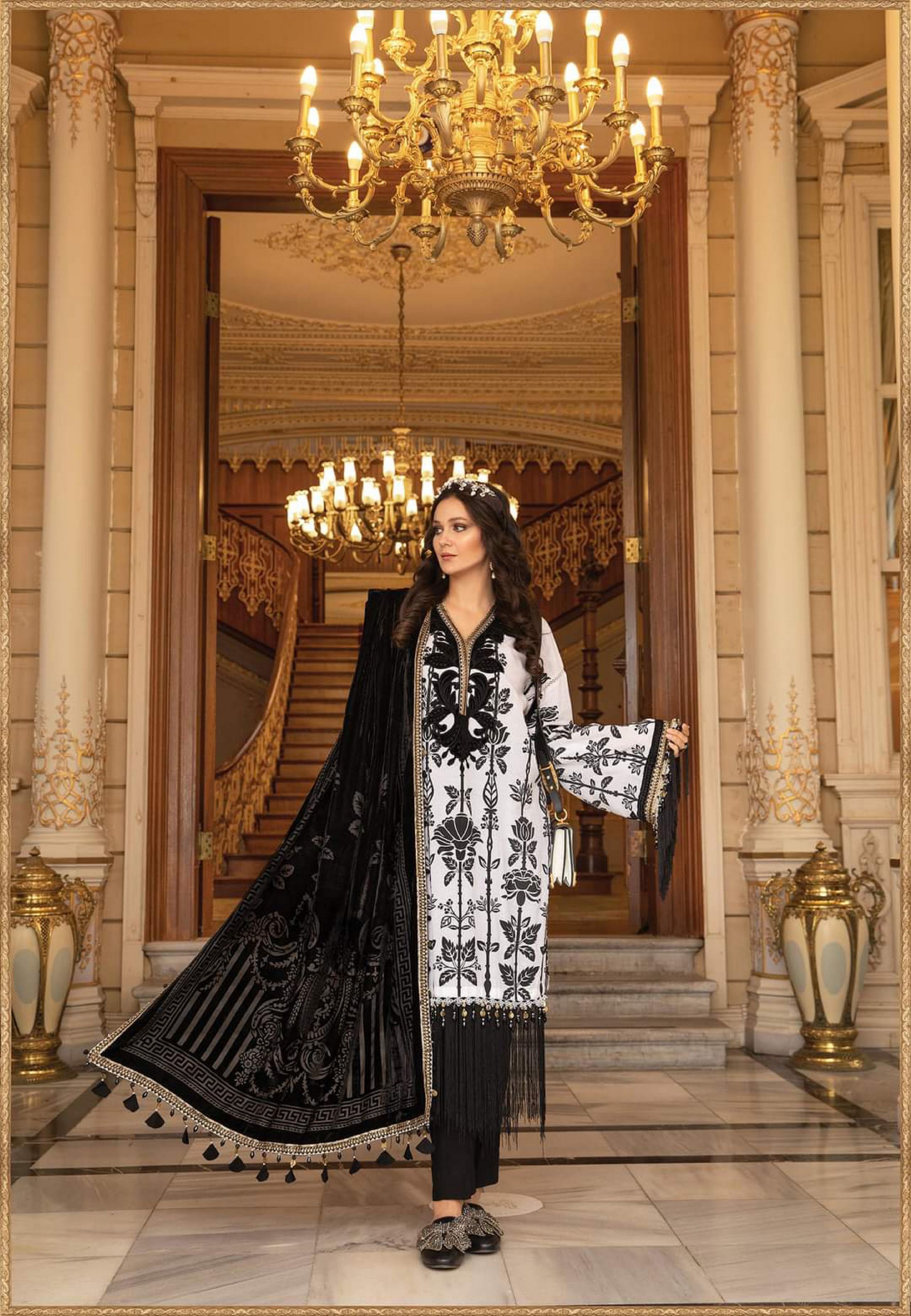 Maria b Linen unstitched winter collection’21 - DL-902-Black and White
